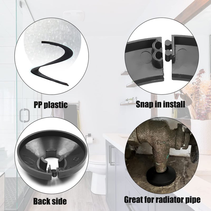 Juvielich Decorative Pipe Cover Fit 3/8 inch Outer Diameter Flange Water Pipe Cover Decoration Black 10mm Pipe Cover Radiator PP Plastic Escutcheon Collar for 0.39"" Wall Pipe Tube Decoration 4Pcs - Image 5